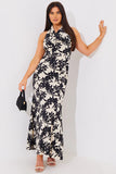 Floral Print Cowl Neck Maxi Dress