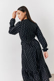 Black and White Polka Dot Frill Detail Midaxi Dress