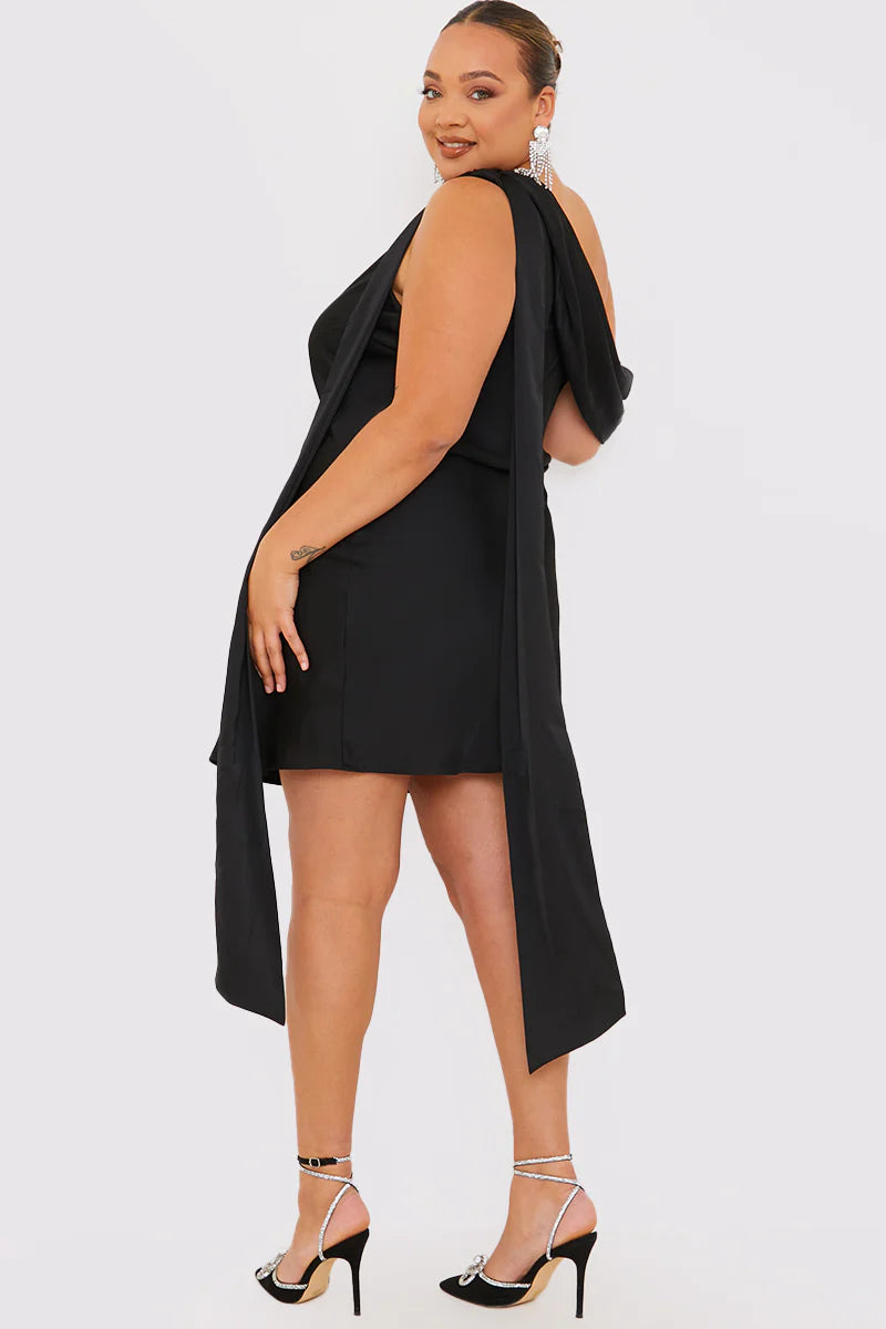 Satin Asymmetric Neckline Mini Dress
