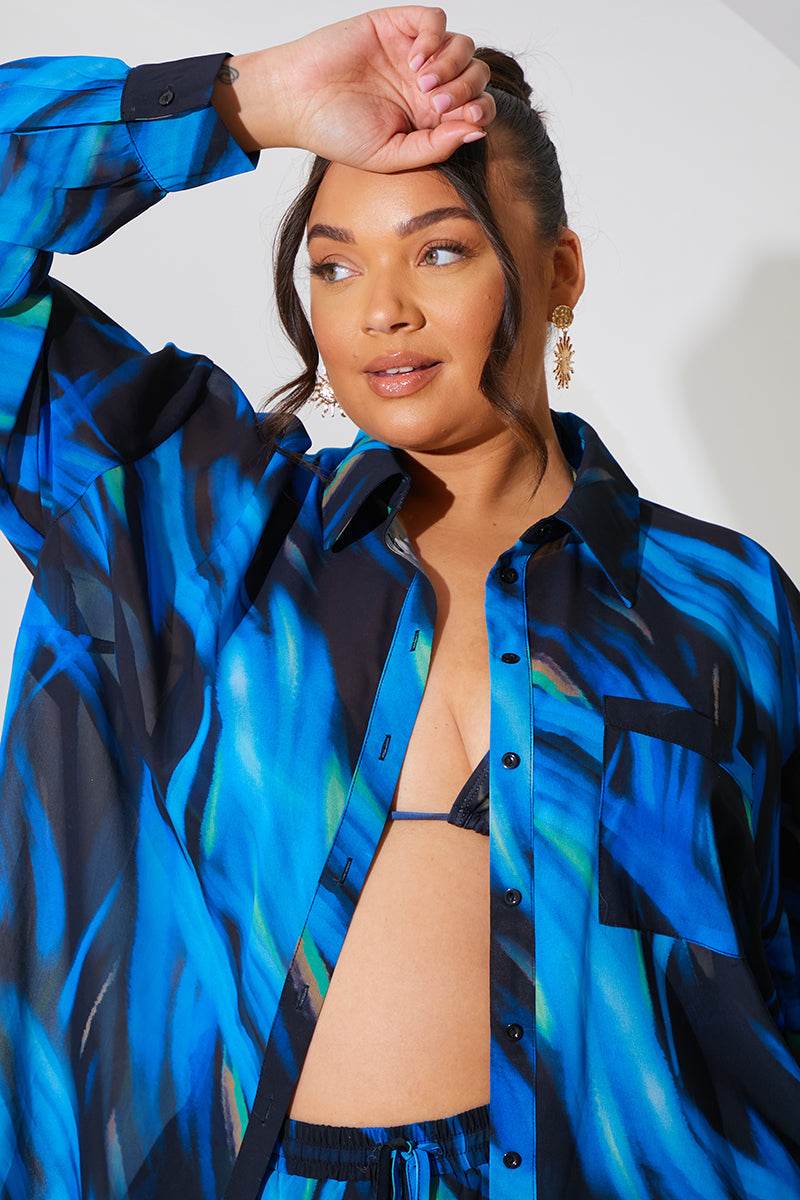 Abstract Print Chiffon Co-Ord Beach Shirt