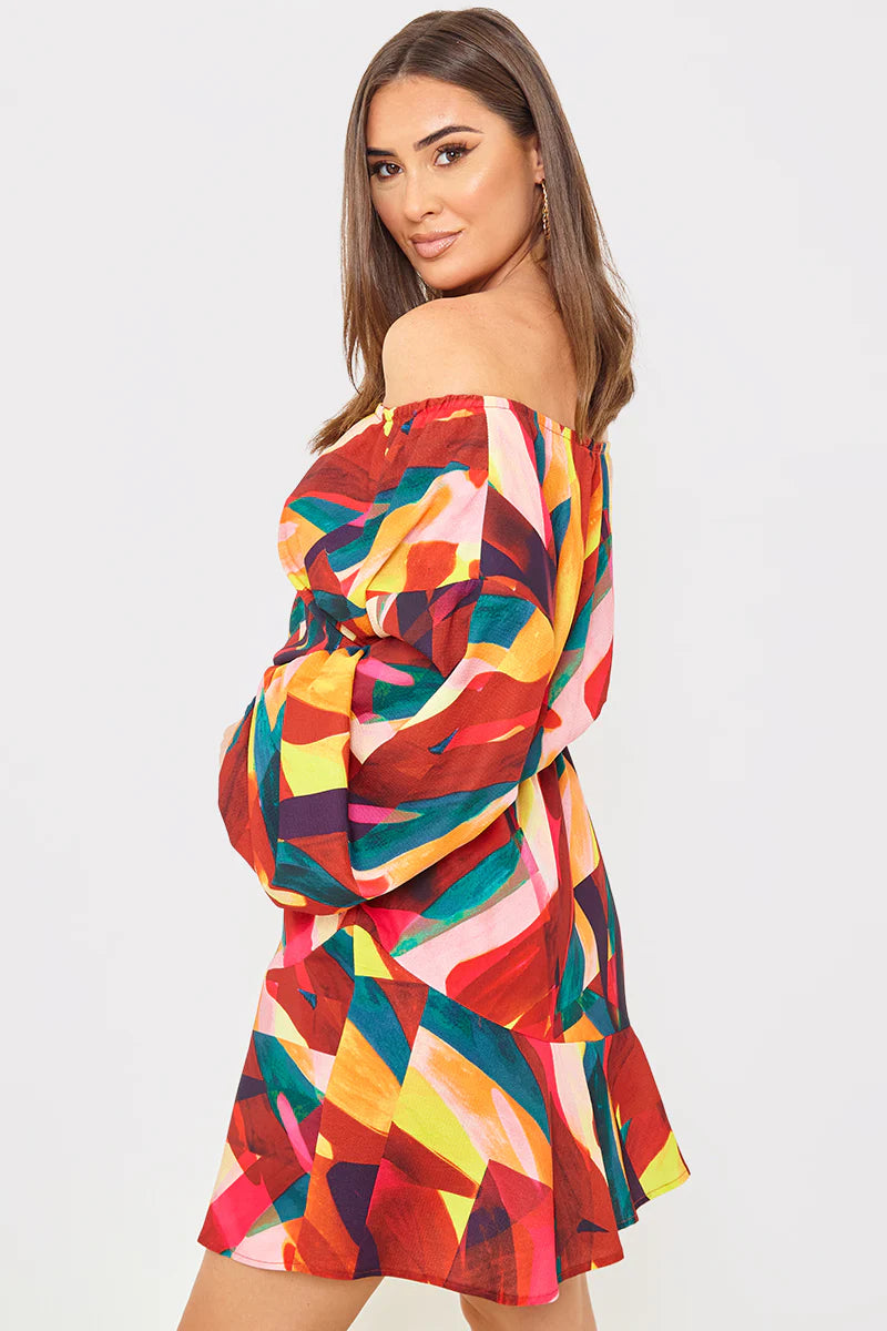 Contrast Bardot Frill Hem Skater Dress