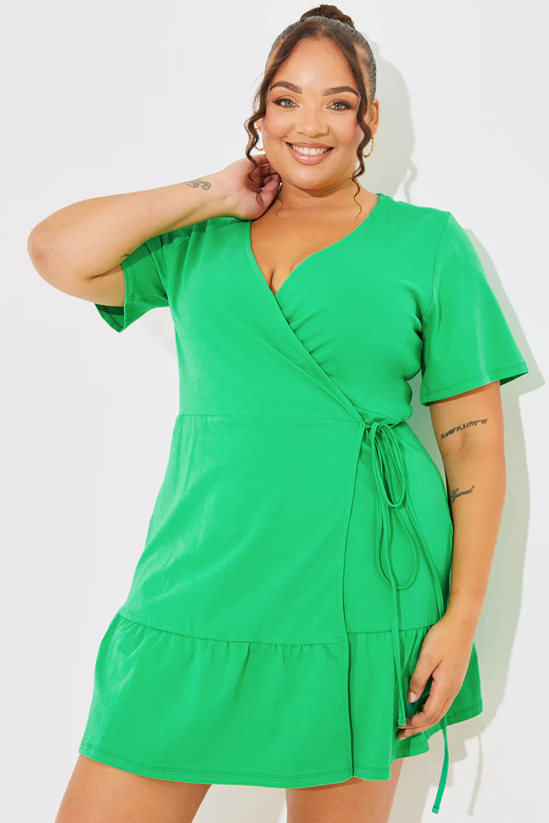 Short Sleeve Wrap Swing Dress