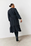 Black and White Polka Dot Frill Detail Midaxi Dress