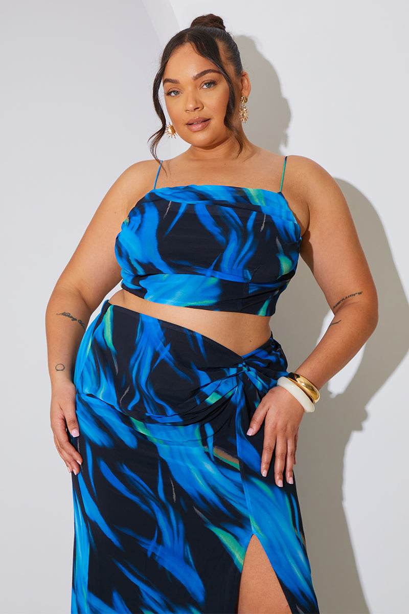 Abstract Print Draped Cami Co-Ord Top