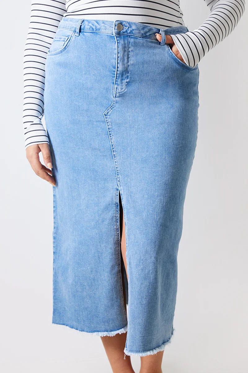 Denim Split Detail Midi Skirt