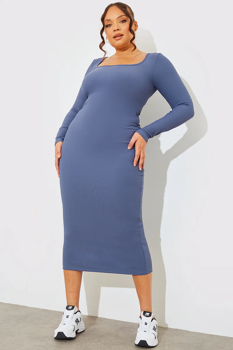 Scoop Neck Rib Midaxi Dress