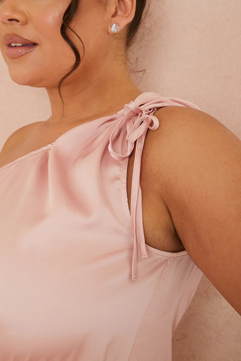 Satin One Shoulder Midaxi Dress