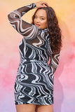 Swirl Print Mesh Bodycon Dress