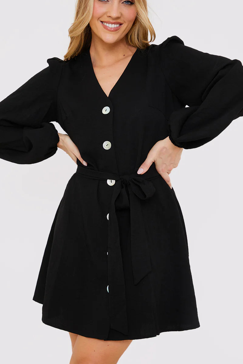 Balloon Sleeve Button Down Mini Dress