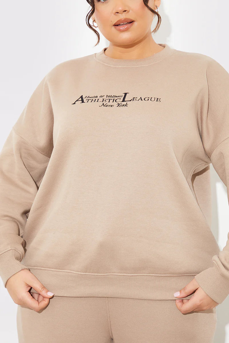 Embroidered Athletic League Crew Neck Jersey Sweater
