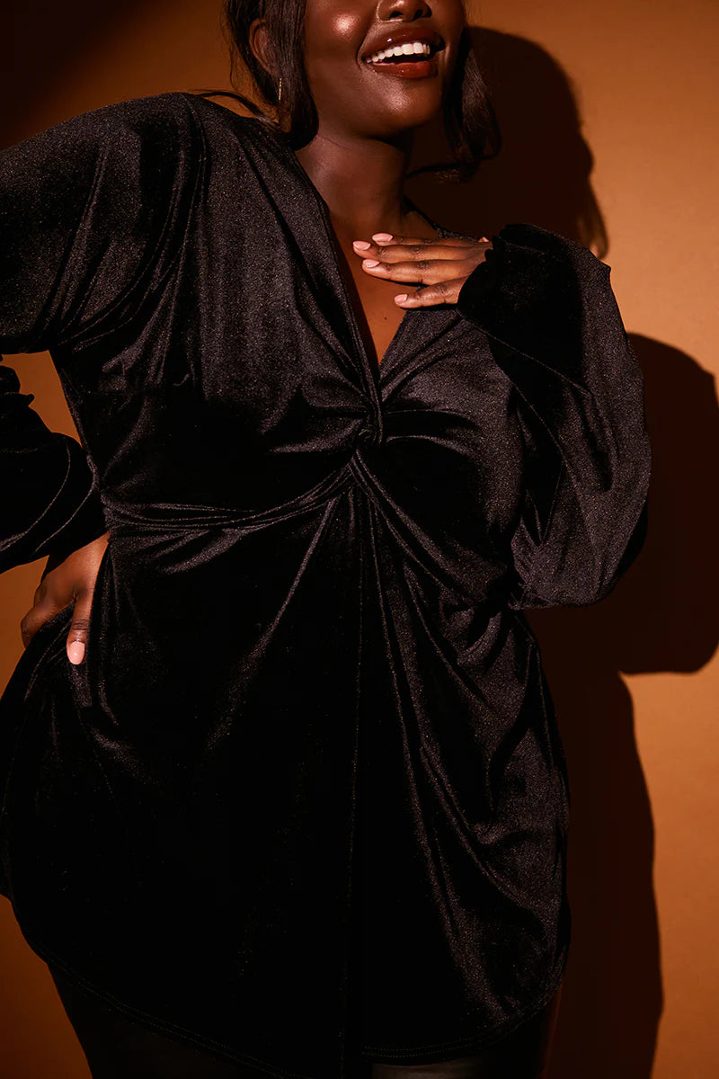 Velvet Blouson Sleeve Blouse
