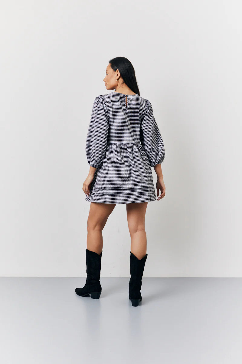 Black Gingham Mini Smock Dress