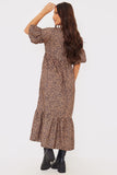 Animal Print V Neck Smock Maxi Dress