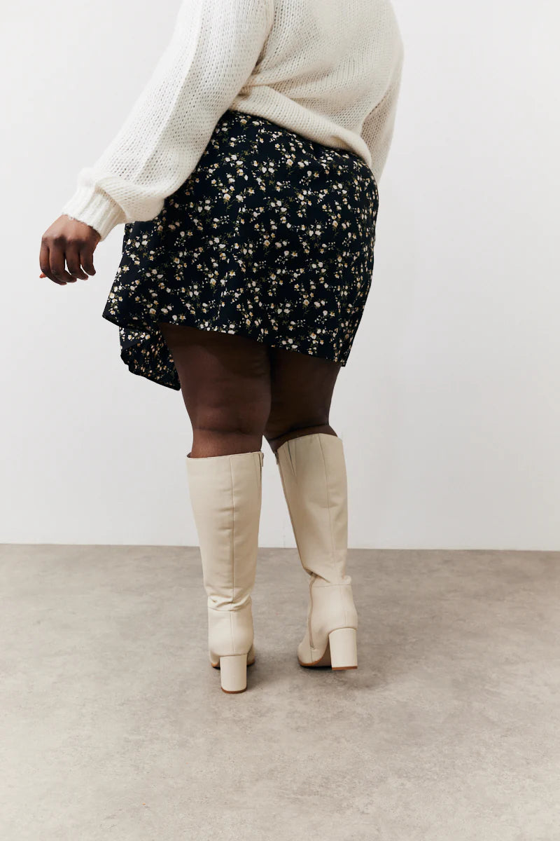 Black Floral Flippy Mini Skirt