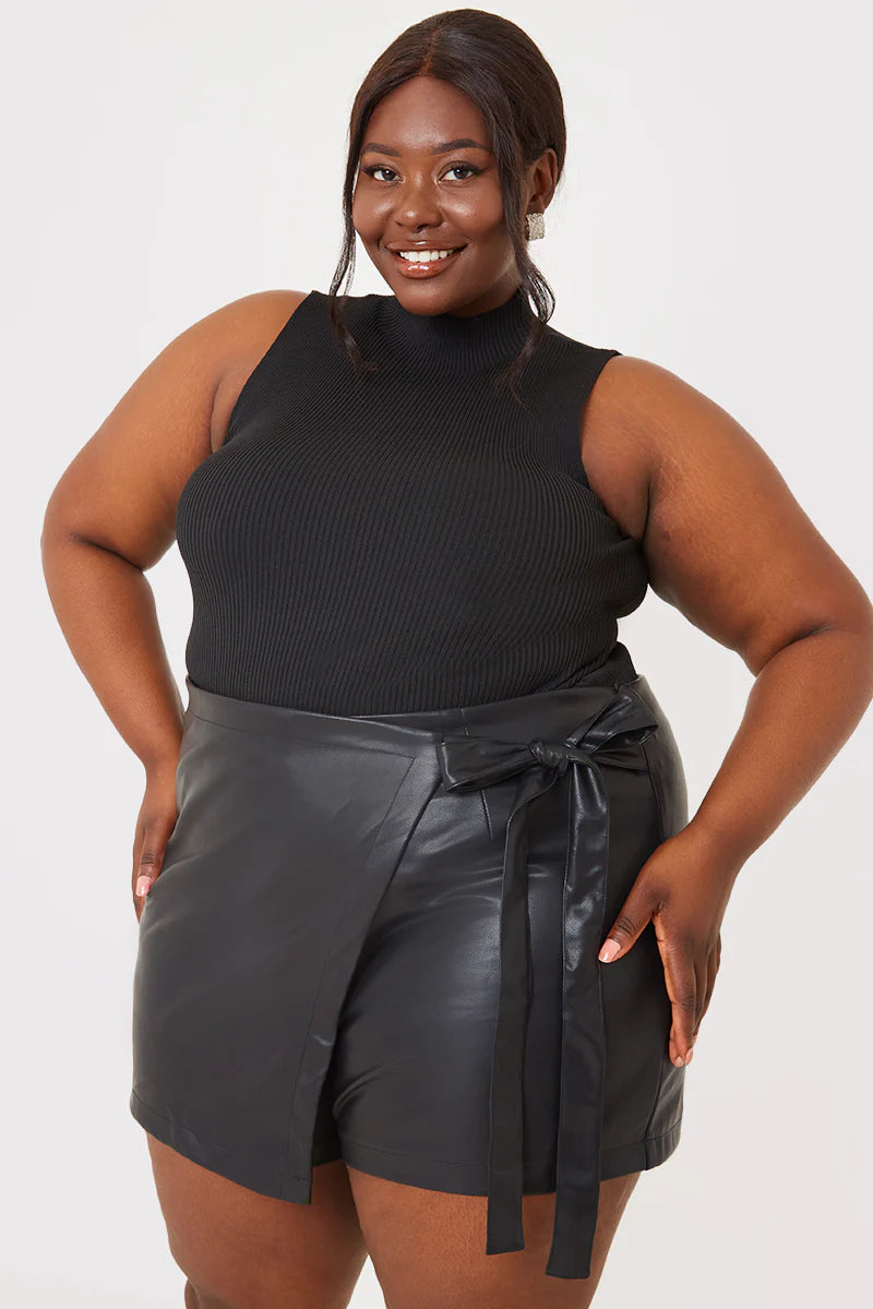 Leather Look Wrap Skort