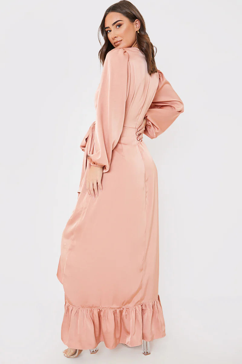 Satin Balloon Sleeve Maxi Dress