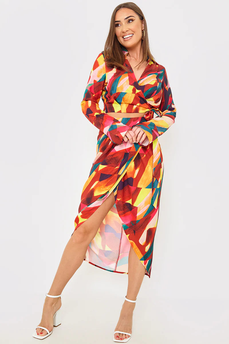 Wrap Front Midi Skirt