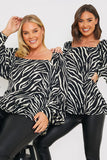 Zebra Woven Balloon Sleeve Blouse