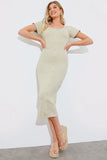 Ribbed Button Through Short Sleeve Midaxi Dress