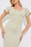 Ribbed Button Through Short Sleeve Midaxi Dress