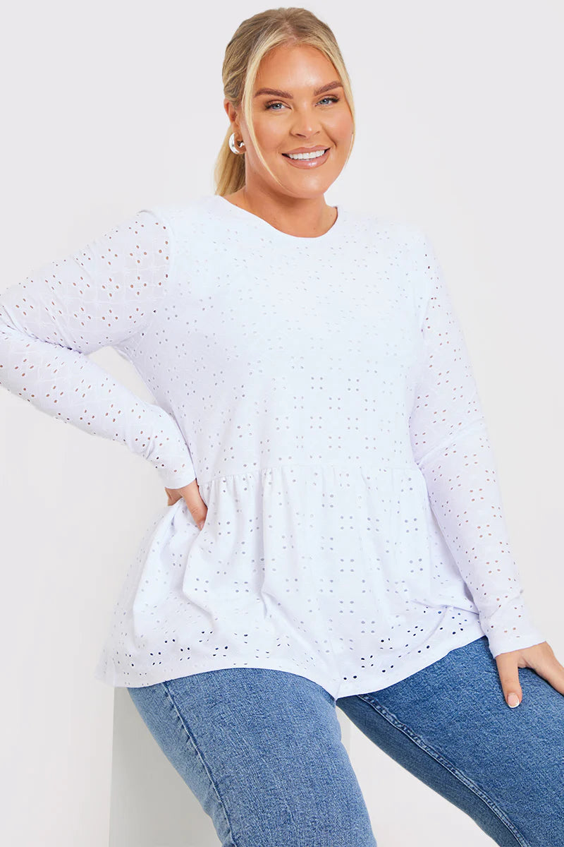 BRODERIE LONG SLEEVE SMOCK TOP