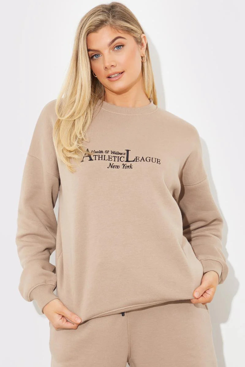 Embroidered Athletic League Crew Neck Jersey Sweater