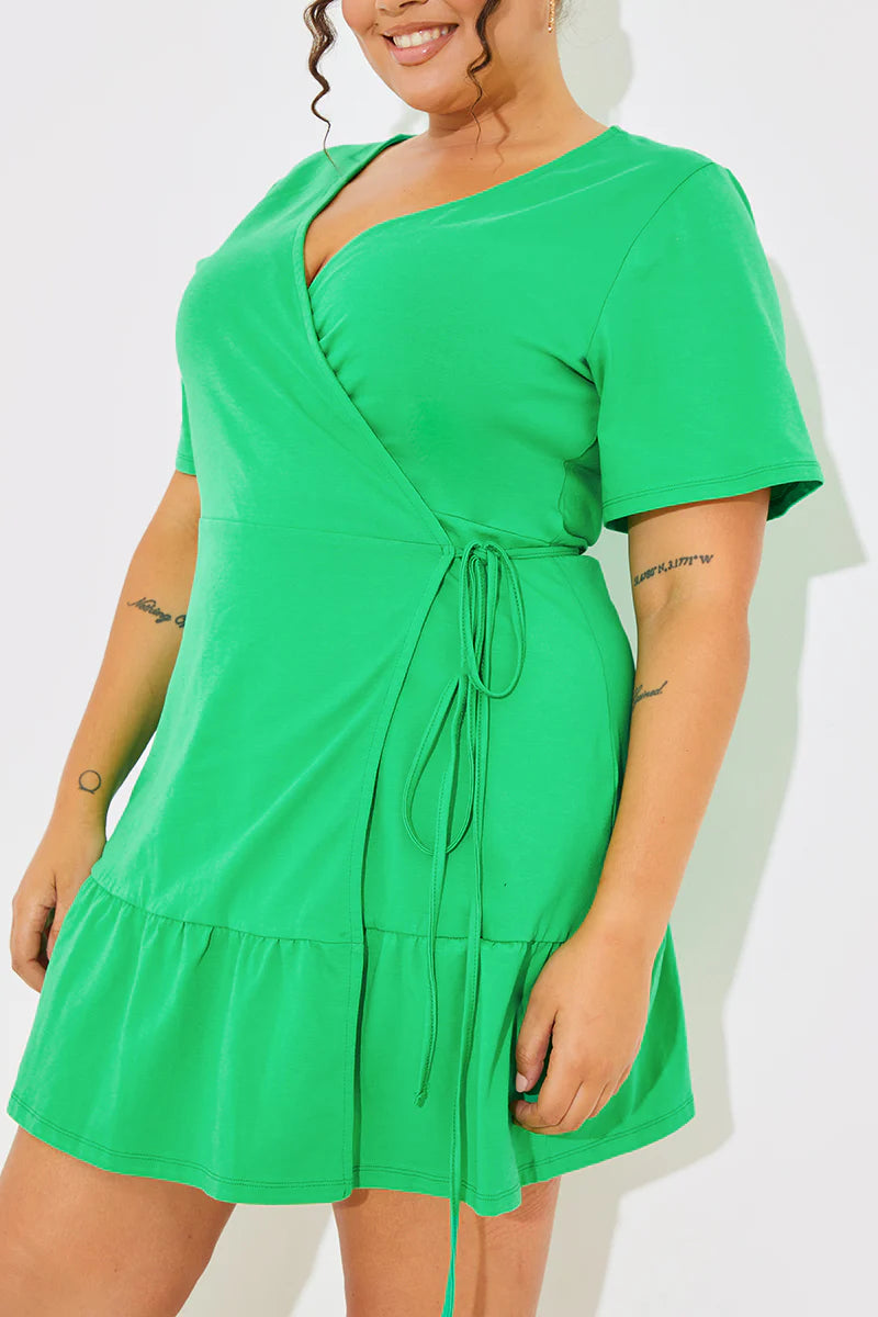 Short Sleeve Wrap Swing Dress
