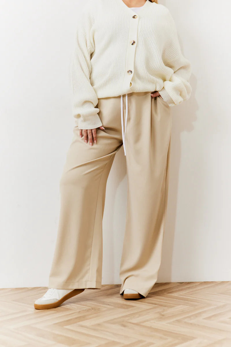Beige Waistband Detail Tailored Trouser