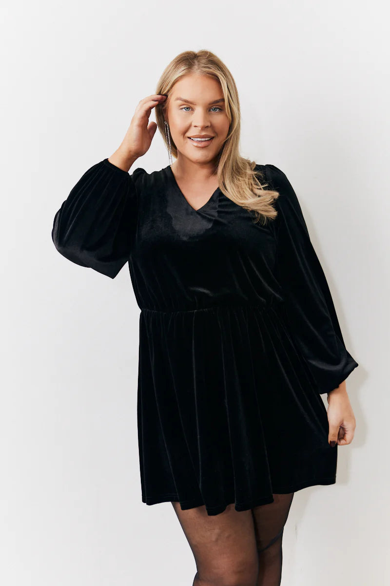 Black Bow Back Velour Mini Dress