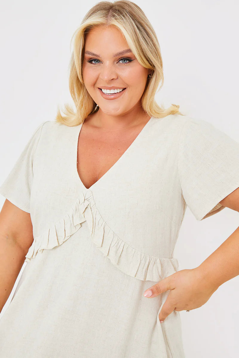 Linen Frill Detail Smock Dress