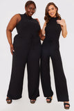 Black Rib Wide Leg Jumpsuit