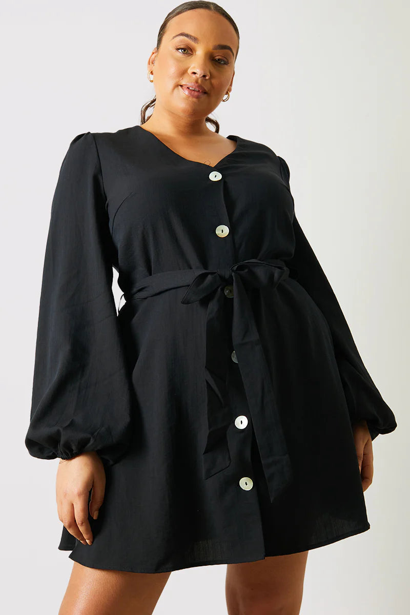 Balloon Sleeve Button Down Mini Dress