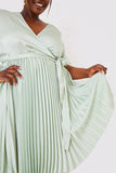 Angel Sleeve Pleated Wrap Midi Dress