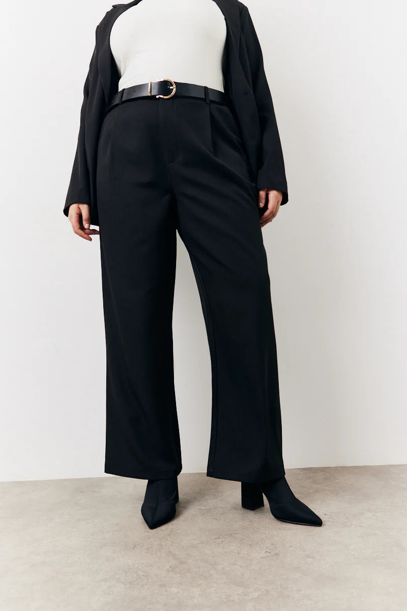 Black Elasticated Waist Wide Leg Trouser