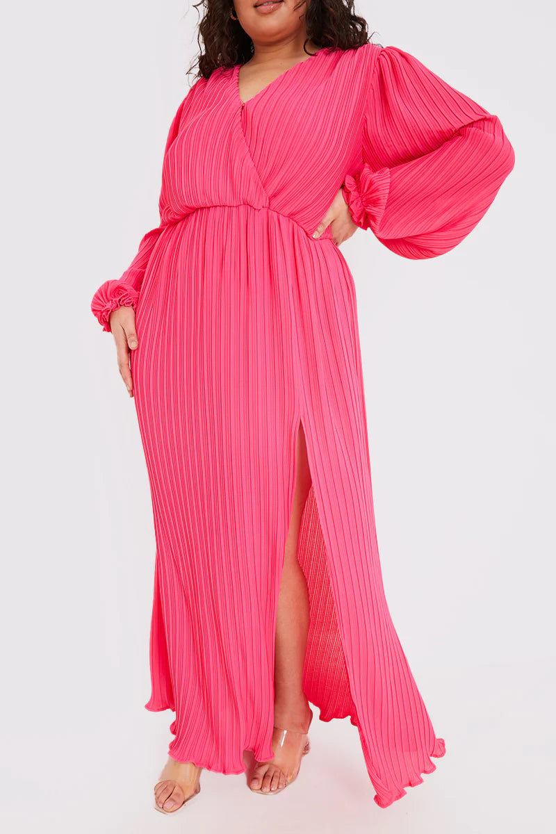 Plisse Ballon Sleeve Maxi Dress