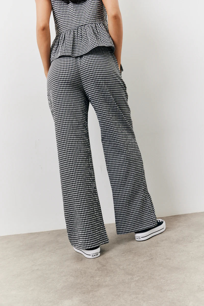 Black Gingham Wide Leg Trousers