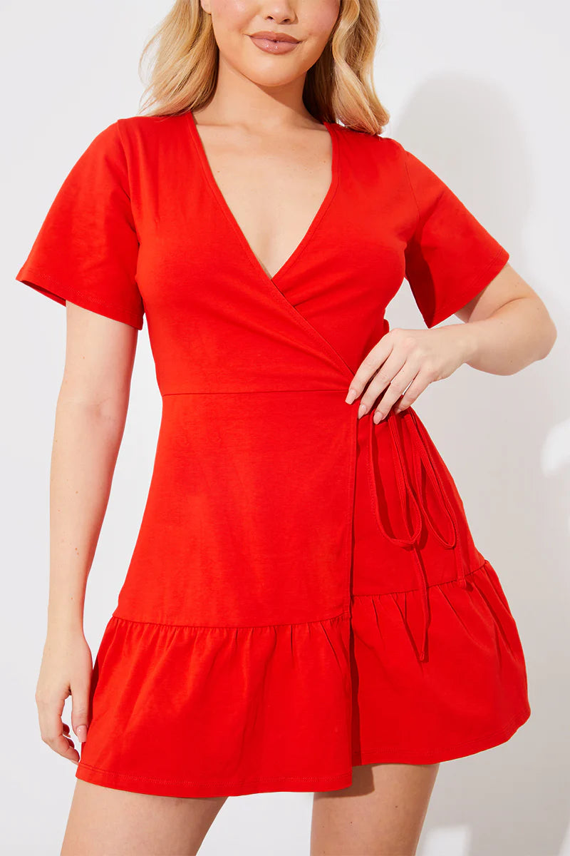 Short Sleeve Wrap Swing Dress