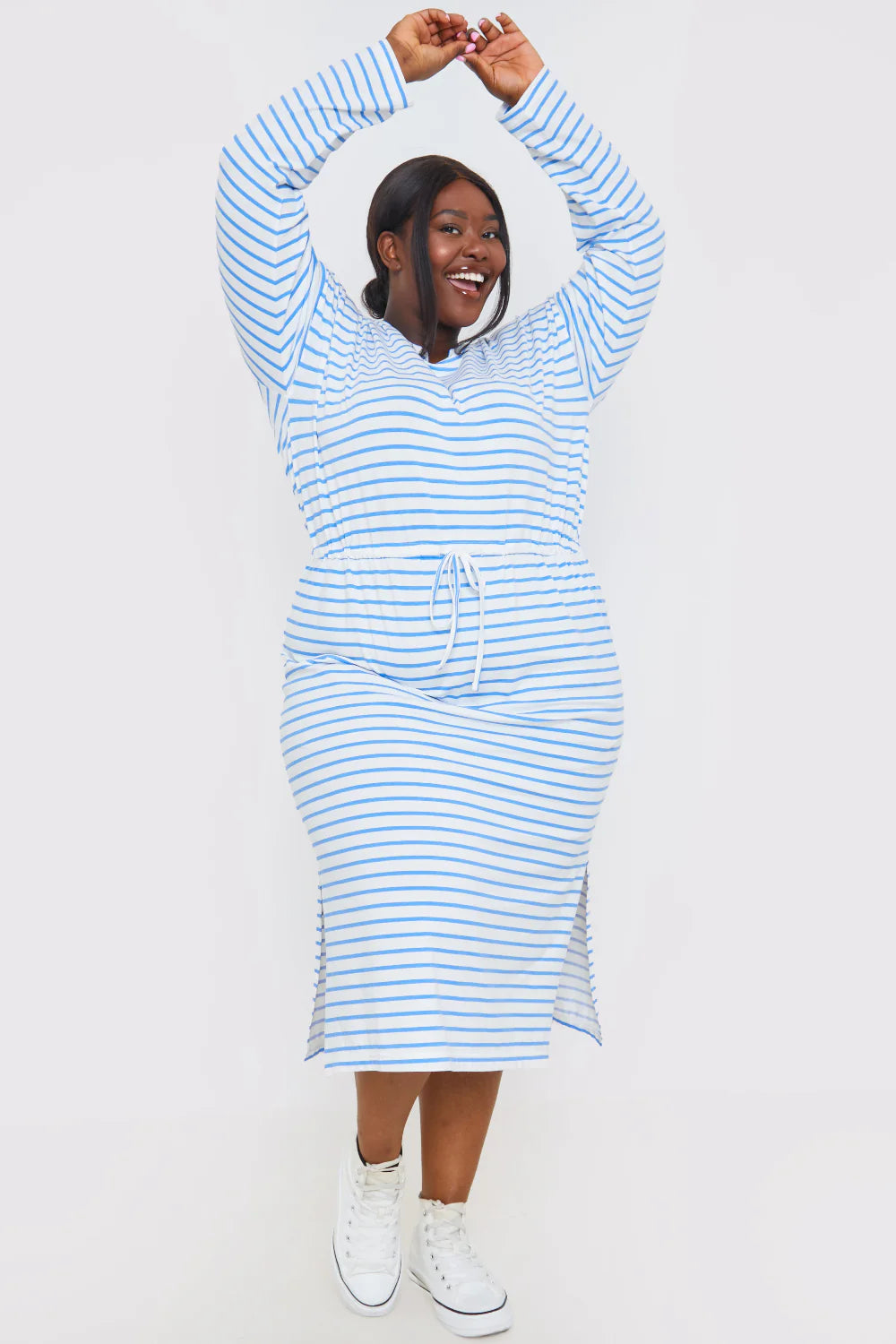 LONG SLEEVE DRAWSTRING WAIST T-SHIRT DRESS