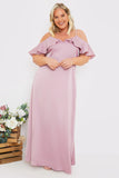 Satin Frill Off The Shoulder Maxi Dress