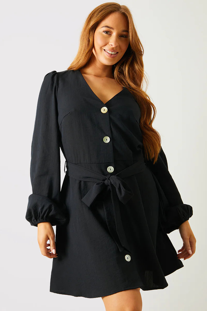 Balloon Sleeve Button Down Mini Dress