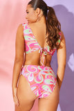 Abstract Print Ruffle Bikini Top