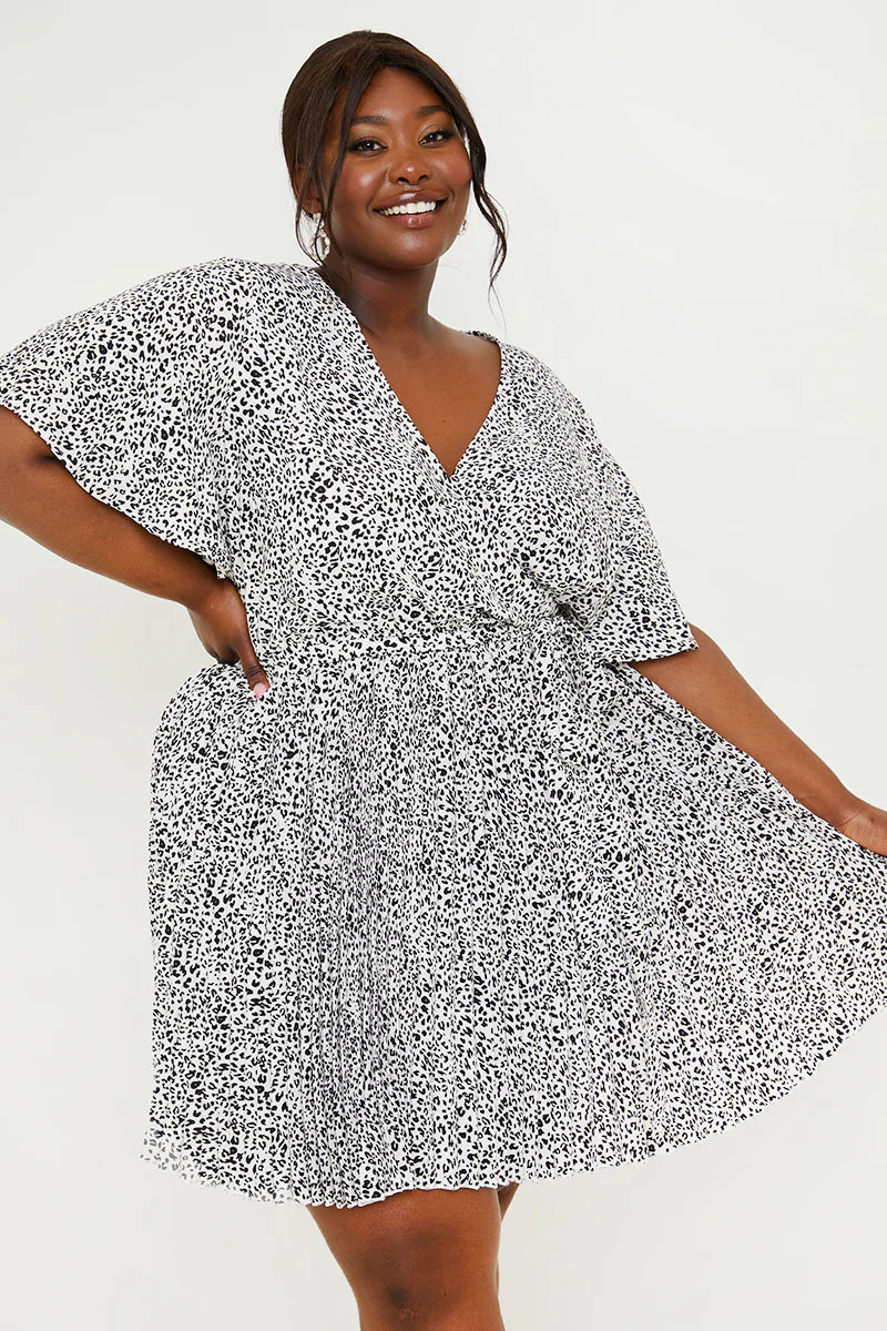 Animal Print Pleated Wrap Mini Dress