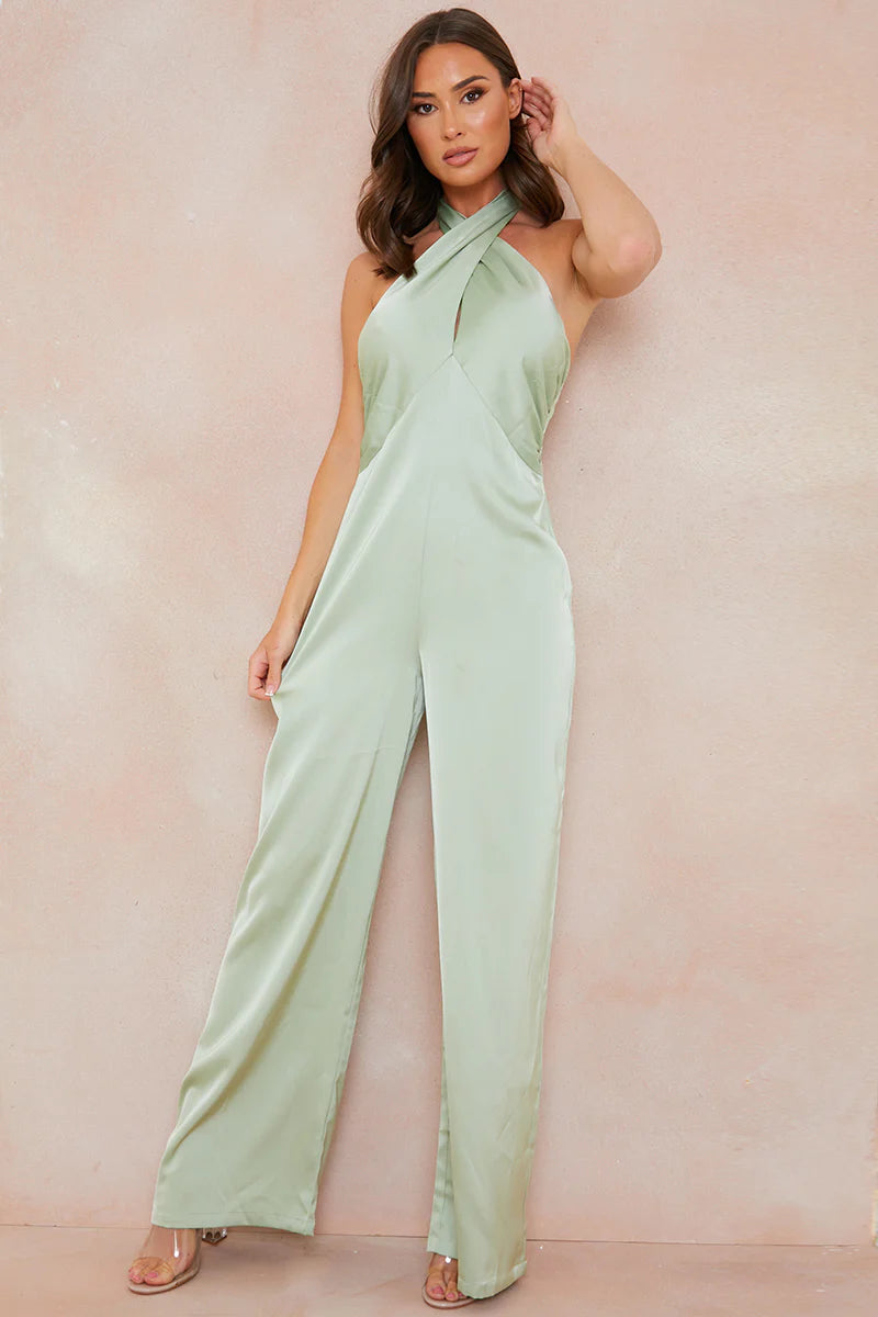 Satin Cross Front Jumpsuit