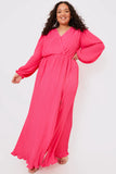 Plisse Ballon Sleeve Maxi Dress