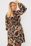 Paisley Print Shirred Dress