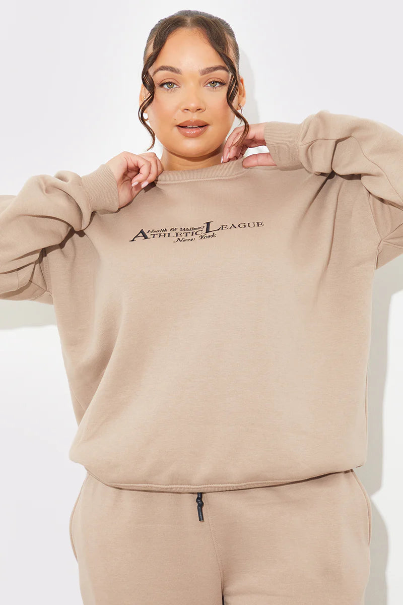 Embroidered Athletic League Crew Neck Jersey Sweater