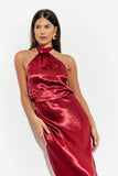 Liquid Satin Halterneck Cowl Back Midaxi Dress
