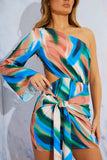 Multi Abstract Print One Shoulder Shift Dress