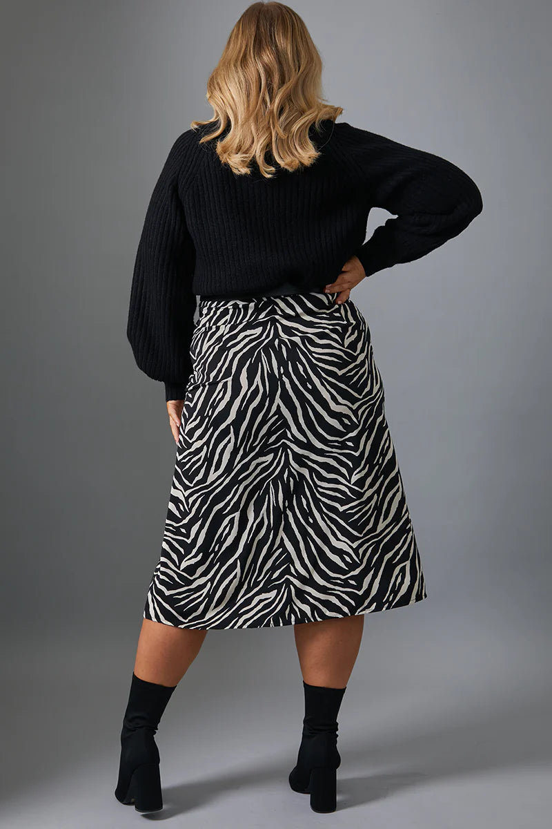 Zebra Print Satin Midi Skirt