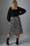 Zebra Print Satin Midi Skirt
